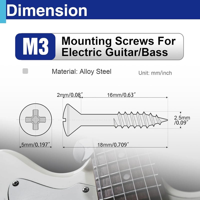 Usdrwam 2.5mm Electric Guitar Bass Pickguard Screws, for Fender Telecaster, Stratocaster, Jazzmaster, and Gibson Les Paul, SG, 100 Pcs - Image 2